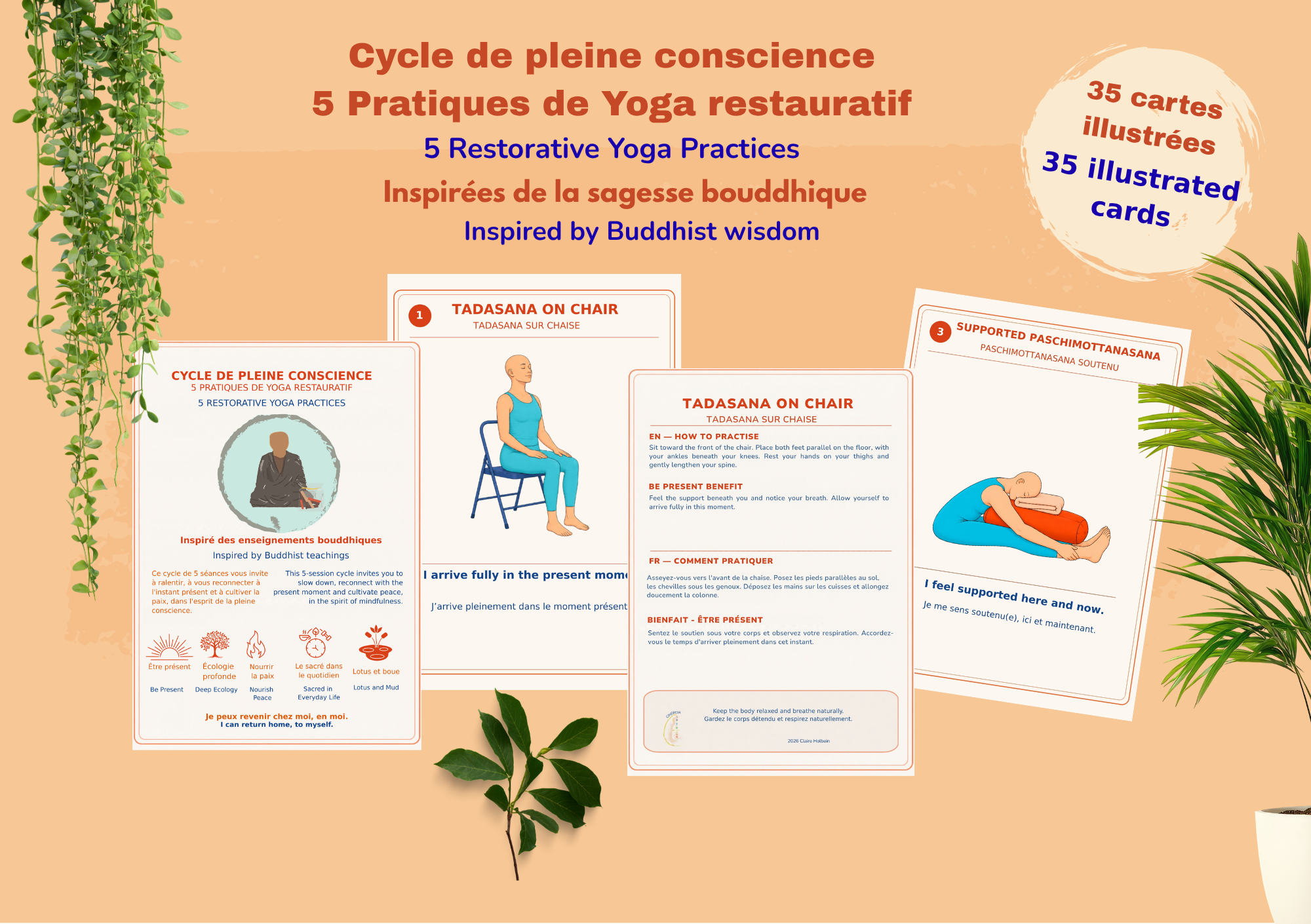 Cycle de pleine conscience — 5 pratiques de yoga restauratif, 35 cartes illustrées